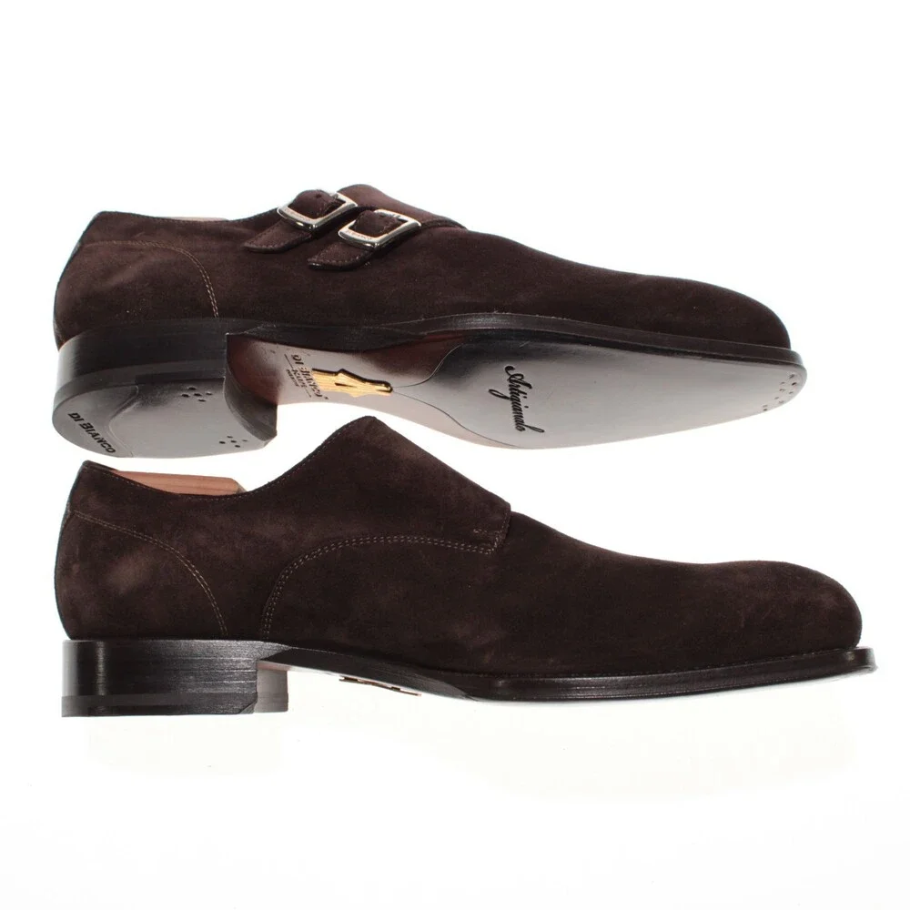 Di Bianco NWOB Double Monk Strap Dress Shoes Size 9 US in Brown Suede